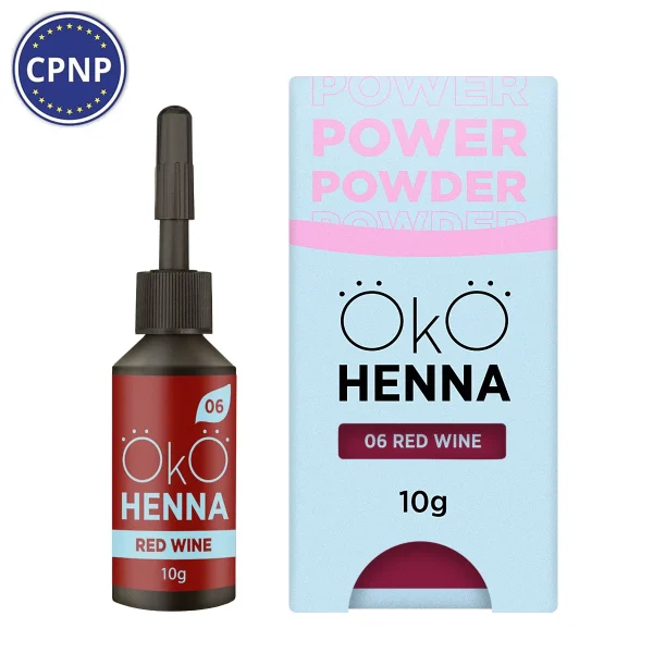 OKO - Henna for eyebrows Power Powder, 06 Red Wine, 10 g - צבע חינה לגבות 10 גרם, אדום יין - מס, 06