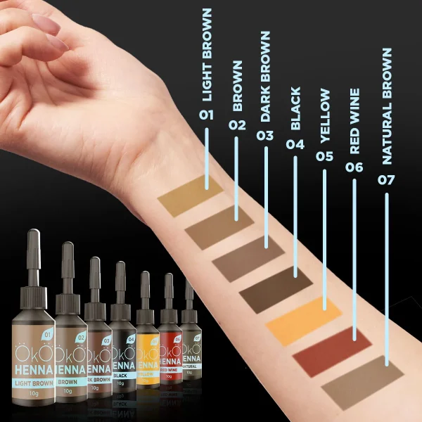 OKO - Set of henna for eyebrows Power Powder 7 color 5 g - סט צבעי חינה לגבות 7 יחידות 5 גרם - Image 2