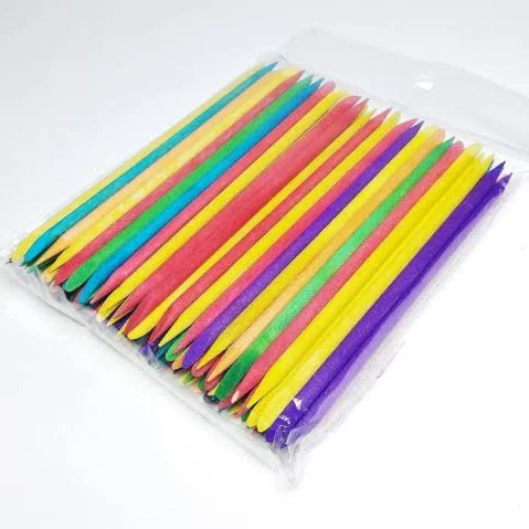 Wood pusher 11.5 cm 100 pcs  COLOR  מקלות עץ למניקור צבעוני 100 יחידות