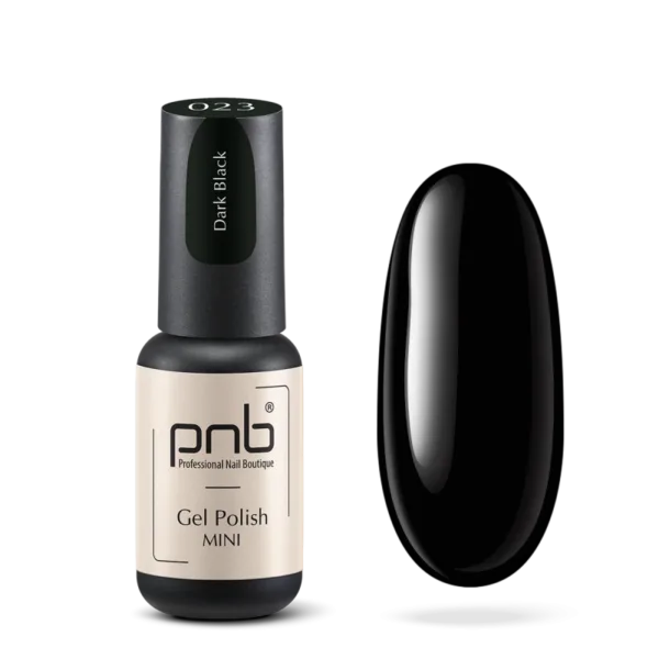 PNB - Gel polish PNB No. 023 Dark Black 4 ml THINE BRUSH - לק ג'ל שחור כהה מיני 4 מל - עם מברשת דקה מיוחד לפרנץ' - מס, 023