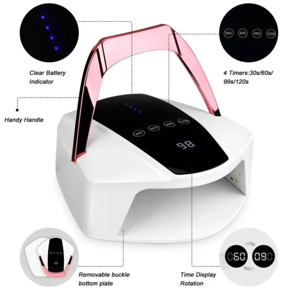 Lamp for manicure universal UV-LED S90 PLUS 96 W ON BATTERY - מנורת ייבוש לד S90+ נטענת - Image 2