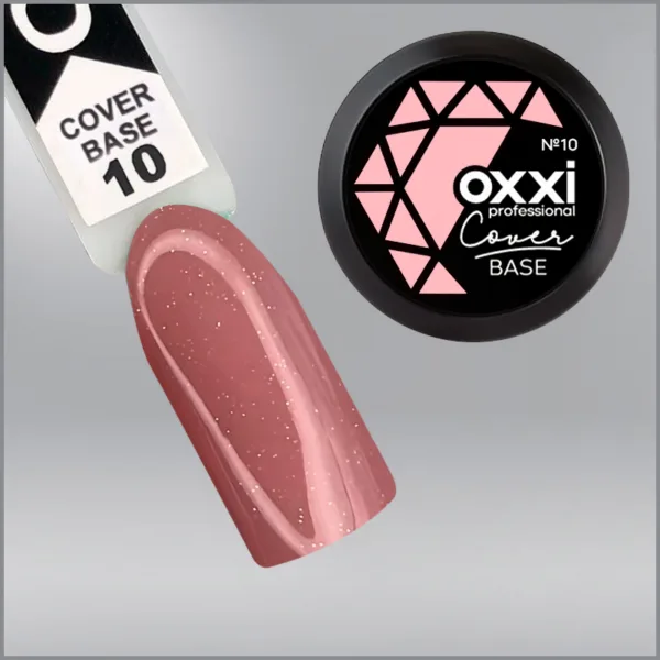 Камуфлююча база для гель-лаку Oxxi Professional Cover Base Coat 10 ніжно-рожева зі срібним шиммером, 30мл