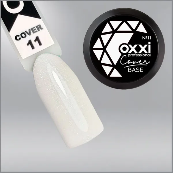 Камуфлююча база для гель-лаку Oxxi Professional Cover Base Coat 11 біла з шиммером, 30мл