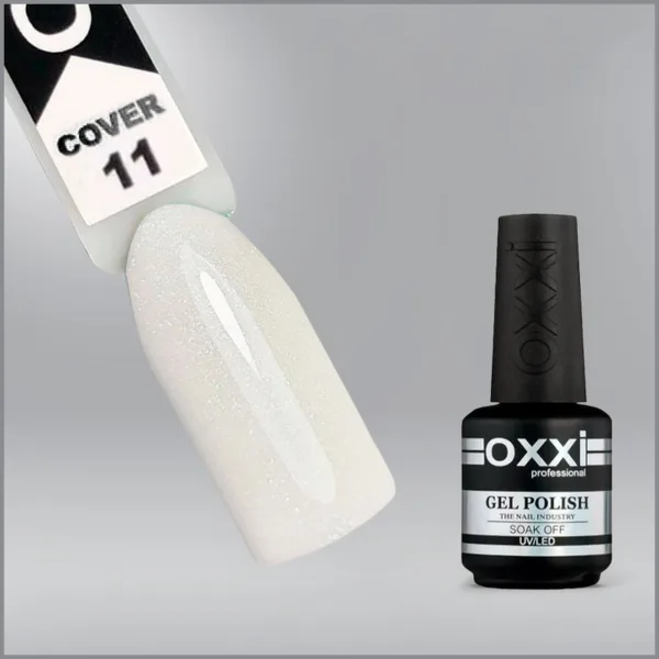 Камуфлююча база для гель-лаку Oxxi Professional Cover Base Coat 11 біла з шиммером, 15мл