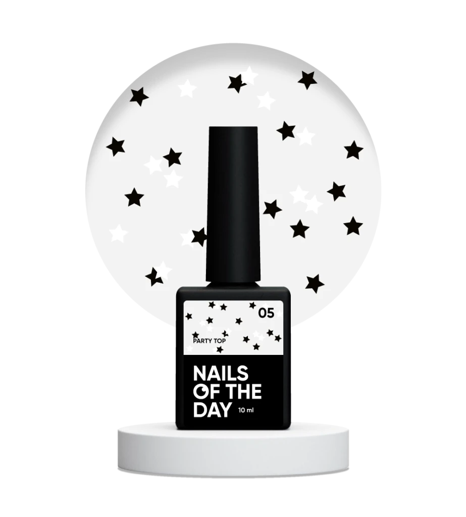NAILSOFTHEDAY - Party top 05 фінішне покриття для нігтів з чорно-білими зірочками в одному флаконі, без липкого шару, 10 мл
