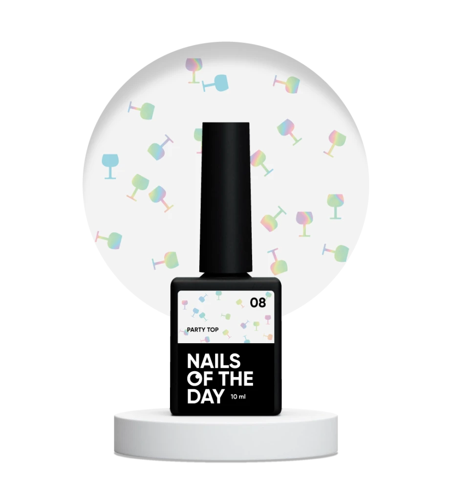 NAILSOFTHEDAY - Party top 08 фінішне покриття для нігтів з голографічними бокалами, без липкого шару, 10 мл