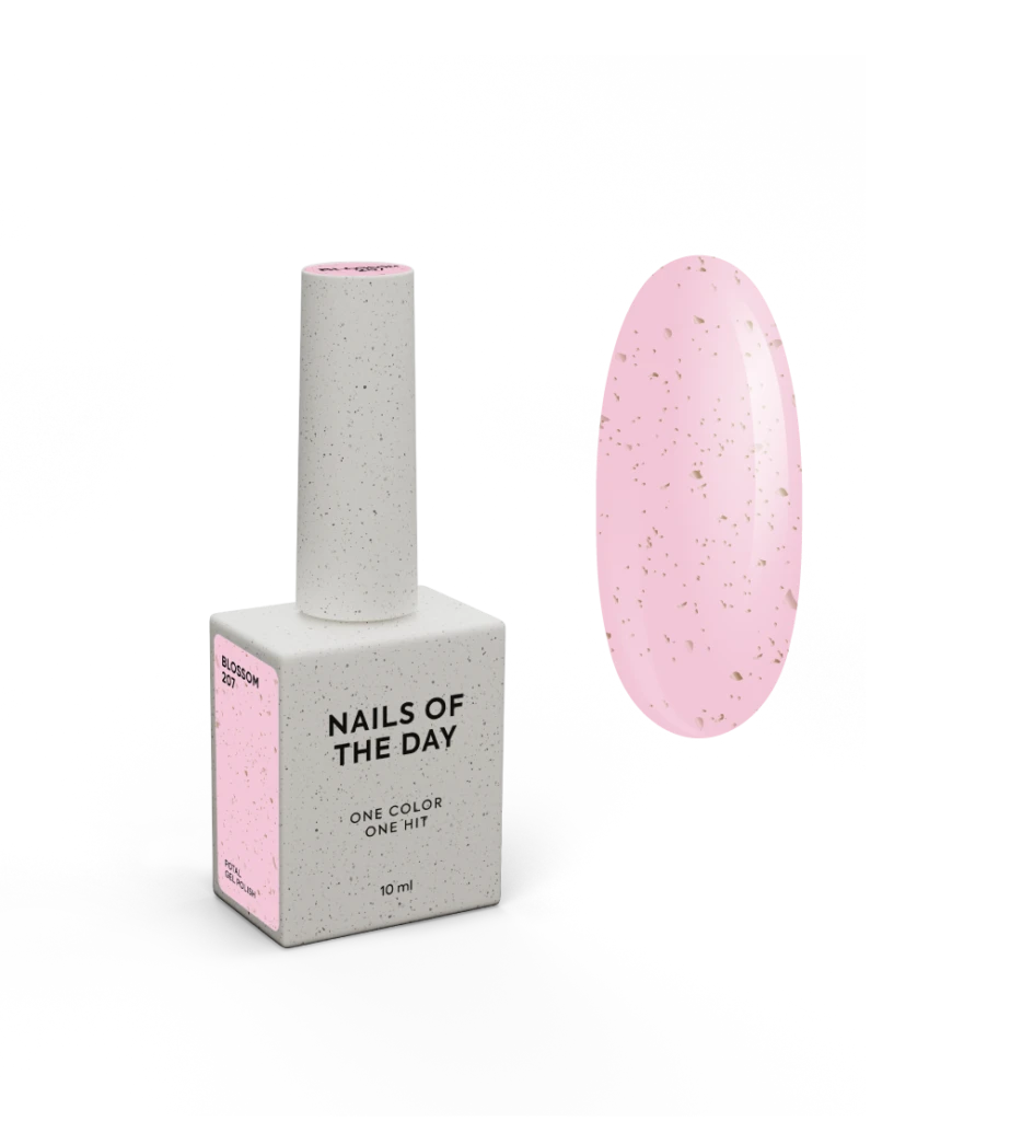 NAILSOFTHEDAY - Let's special gel polish spring 2025 - 207 Blossom, ніжно-рожевий із золотою поталлю гель–лак для нігтів, що перекриває в один шар, 10 мл