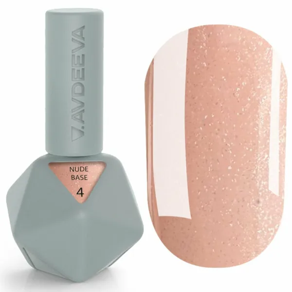Камуфлююча база для нігтів Victoria Avdeeva NUDE BASE 4 – НЮДОВИЙ ПЕРСИК ЗІ ШИММЕРОМ 12ml