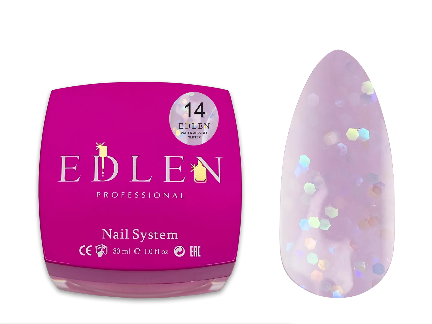 Акригель Edlen - Water Acrygel Glitter 30 ml. No. 14