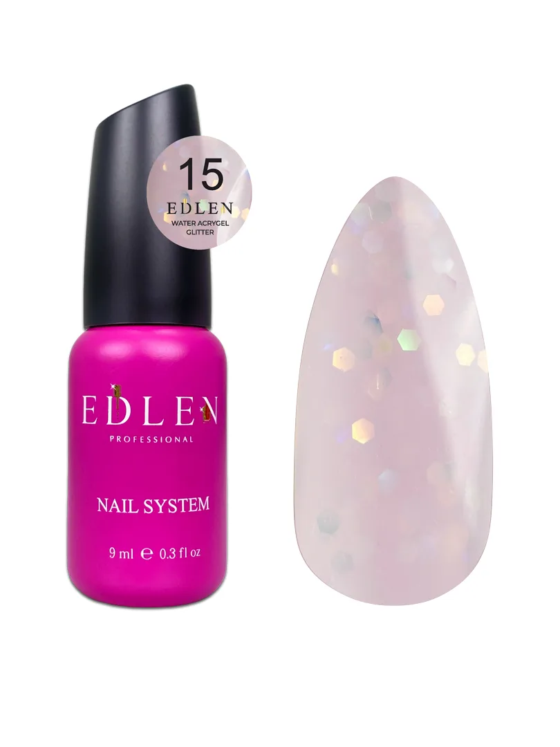 Акригель Edlen - Water Acrygel Glitter 9 ml. No. 15