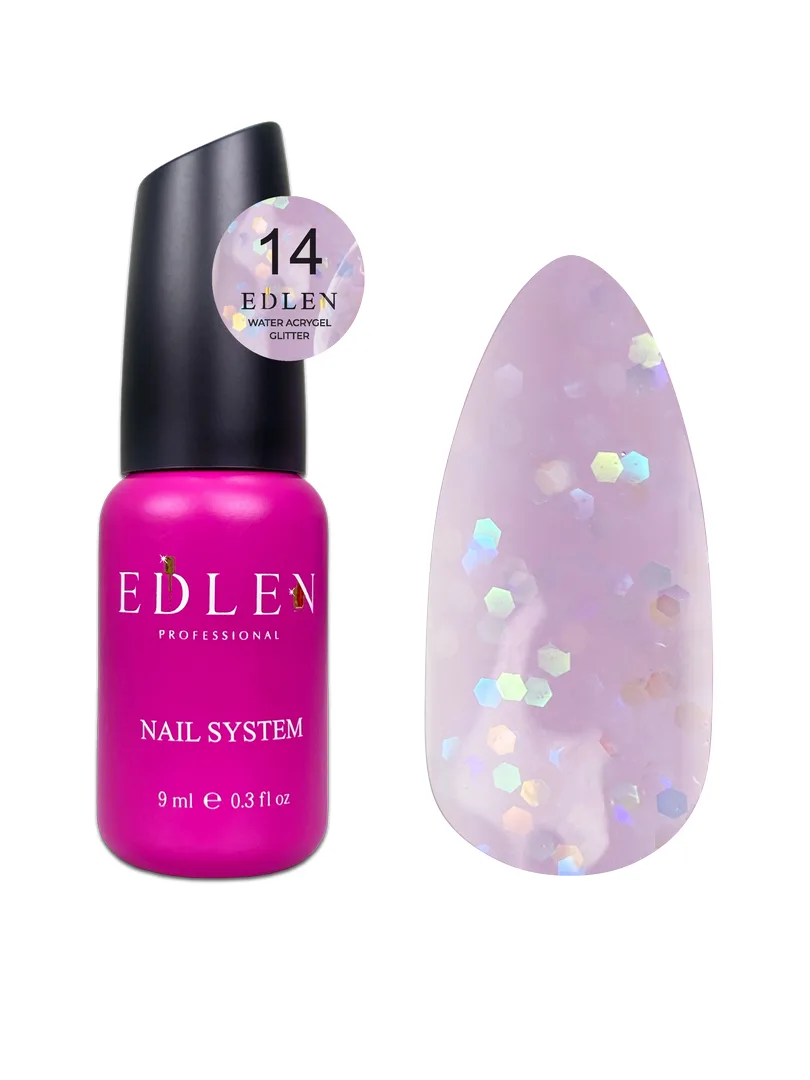 Акригель Edlen - Water Acrygel Glitter 9 ml. No. 14