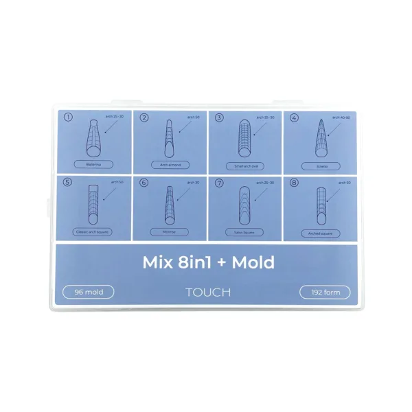 Touch - tips upper forms Mix 8in1 + mold, 288 pcs. - טיפים ותבניות עליונות מיקס 8 ב-1 + תבנית, 288 יחידות.