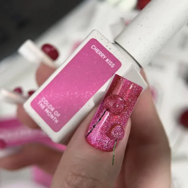 NAILSOFTHEDAY - June 2025 Cherry Kiss колір місяця насичений рожевий з ефектом котячого ока - Image 3