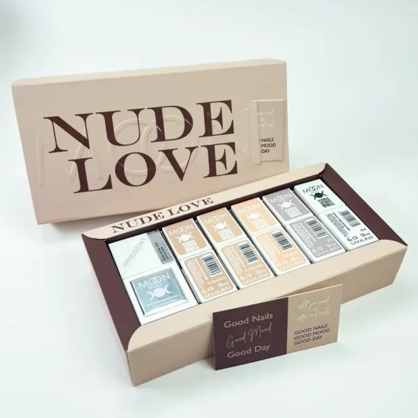 Moon Full - Nude Love Set No. 1,  5+1 (3 gel polishes, 2 tops + NON-WIPE TOP with UV-filter), 9 ml - סט ניוד - 5+1 3 יחידות של לק ג'ל + 2 טופ ללא נטרול 9 מל - סט מס, 1