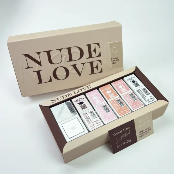 Moon Full - Nude Love Set No. 2,  5+1 (3 gel polishes, 2 tops + NON-WIPE TOP with UV-filter), 9 ml - סט ניוד - 5+1 3 יחידות של לק ג'ל + 2 טופ ללא נטרול 9 מל - סט מס, 2