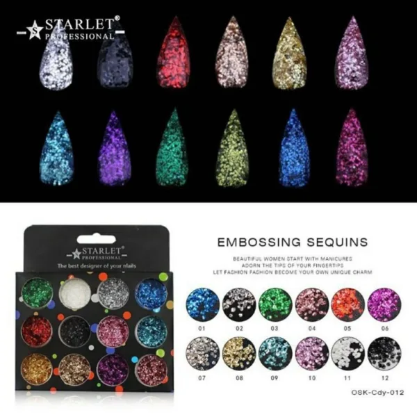 STARLET PROFESSIONAL - NAIL DECOR SET, 12 PCS GLITTER - אבקת נצנצים