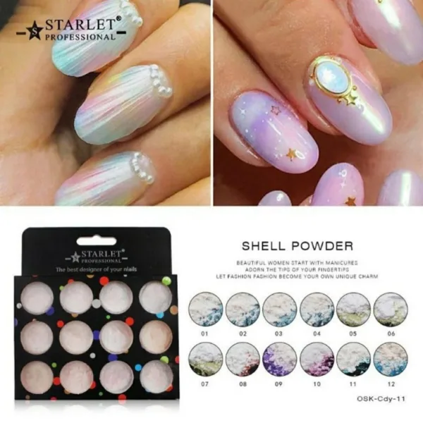 STARLET PROFESSIONAL - NAIL DECOR SET, PEARL POWDER, 12 PCS. - סט 12 אבקות פנינה