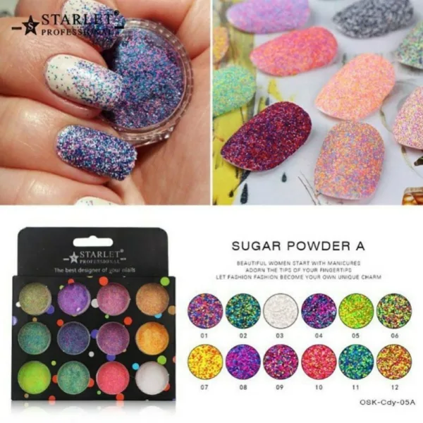 STARLET PROFESSIONAL - SET OF DECOR FOR NAILS  GRANULATED SUGAR "A" 12 PCS - אבקת סוכר A