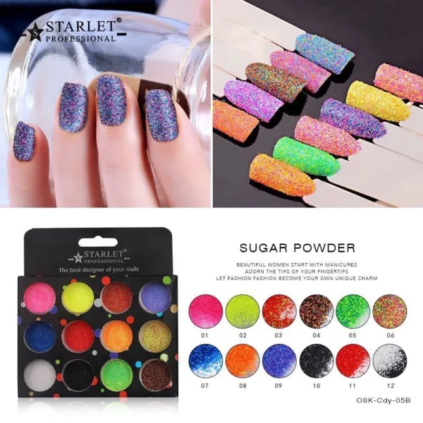 STARLET PROFESSIONAL - SET OF DECOR FOR NAILS GRANULATED SUGAR 12 PCS - אבקת סוכר 12 יחידות