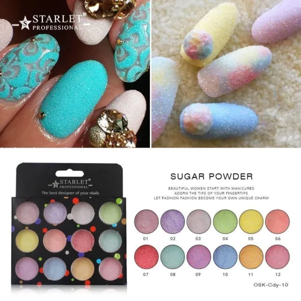 STARLET PROFESSIONAL - SET OF DECOR FOR NAILS GRANULATED SUGAR ST-10 12 PCS - אבקת סוכר מקצועי ST-12