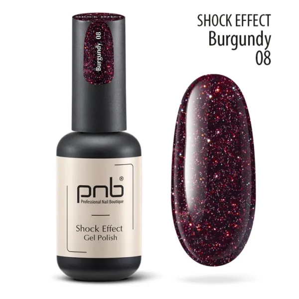PNB - Gel polish PNB 8ml - Shock Effect, Burgundy 08 - אפקט שוק - 08