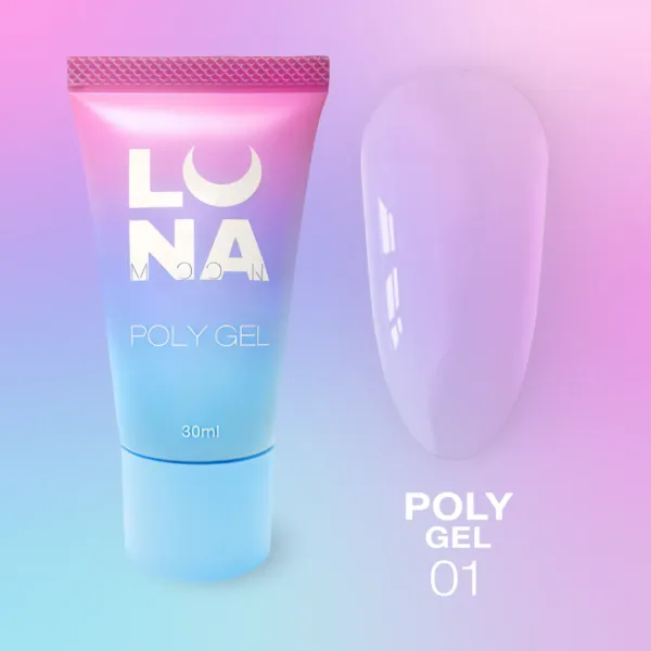 Luna Moon - Polygel for extensions Poly Gel 30 ml Clear, No. 1 - פוליג'ל 30 מל צבע שקוף - מס, 01