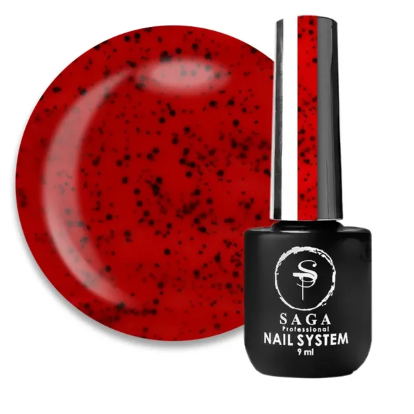Saga - Gel polish Black Snow, No ,01 red with black dots. 9 ml - לק ג'ל שלג שחור 9 מל צבע אדום עם נקודות שחורות - מס, 01