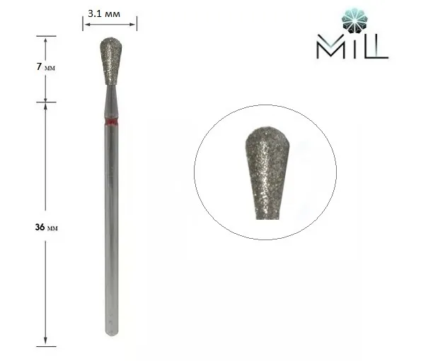 Nozzle diamond Pear 3.1 mm red Mill 239.514.031 - יהלום זרבובית אגס 3.1 מ"מ מיל אדום