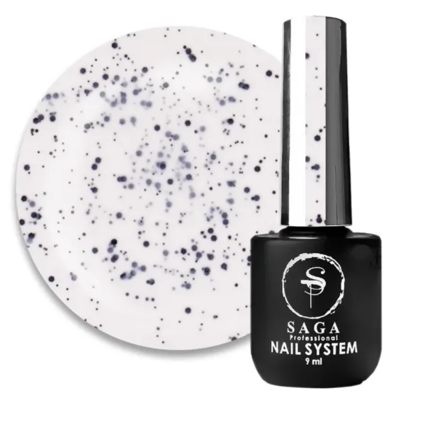 Saga - Gel polish Black Snow, No ,02 white with black dots. 9 ml - לק ג'ל שלג שחור 9 מל צבע לבן עם נקודות שחורות - מס, 02