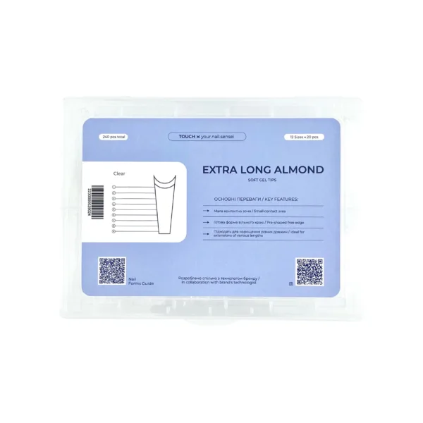 Touch - Gel Tips 240 pcs, Extra long Square - ג'ל טיפס לבנייה 240 ארוך במיוחד מרובע