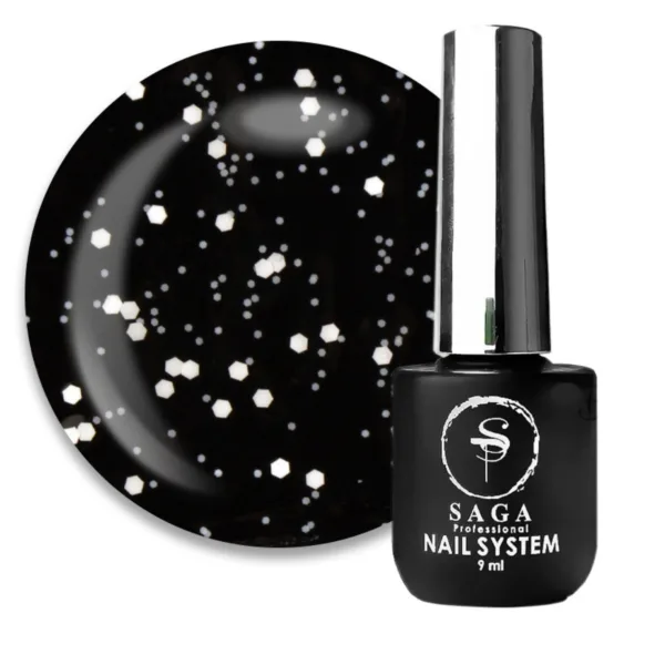 SAGA - TOP GEOMETRY NO STIKI with white shapes. Holographic color 02. 9 ML - טופ גאומטרי ללא נטרול צורות לבנות 9 מל - מס, 02