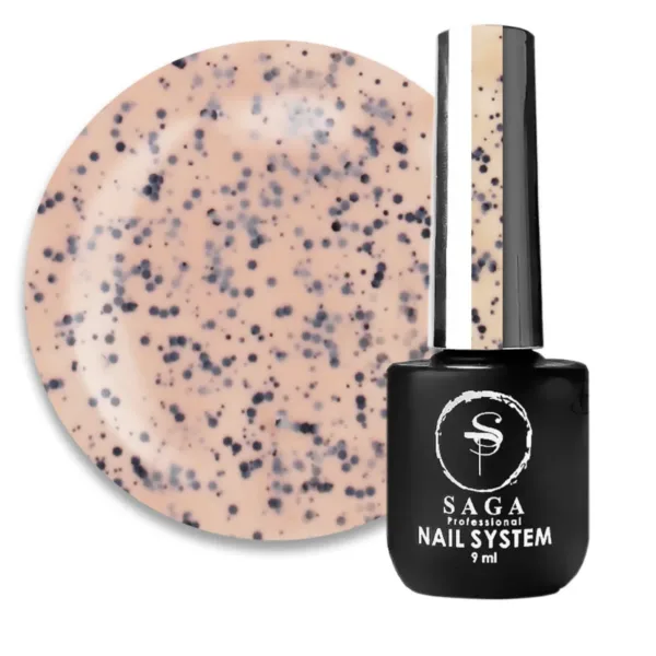 Saga - Gel polish Black Snow, No ,03 light peach with black dots. 9 ml - לק ג'ל שלג שחור 9 מל צבע אפרסק בהיר עם נקודות שחורות - מס, 03