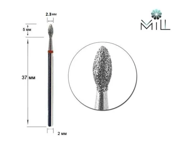 Nozzle diamond Drop 2.3 mm red Mill 254.514.023 - זרבובית יהלום טיפה 2.3 מ"מ מיל אדום