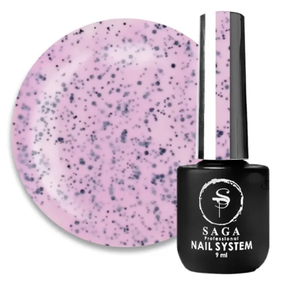 Saga - Gel polish Black Snow, No ,04 lilac with black dots. 9 ml - לק ג'ל שלג שחור 9 מל צבע לילך עם נקודות שחורות - מס, 04