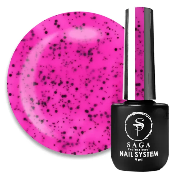 Saga - Gel polish Black Snow, No ,05 lilac fuchsia with black dots. 9 ml - לק ג'ל שלג שחור 9 מל צבע לילך פוקסיה עם נקודות שחורות - מס, 05
