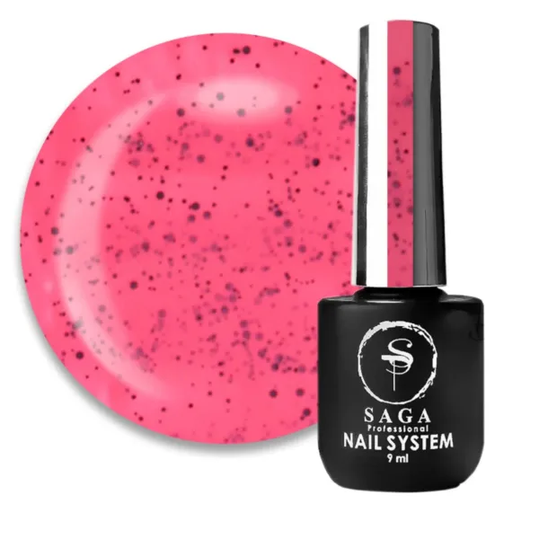 Saga - Gel polish Black Snow, No ,06 light raspberry with black dots. 9 ml - לק ג'ל שלג שחור 9 מל צבע פטל בהיר עם נקודות שחורות - מס, 06