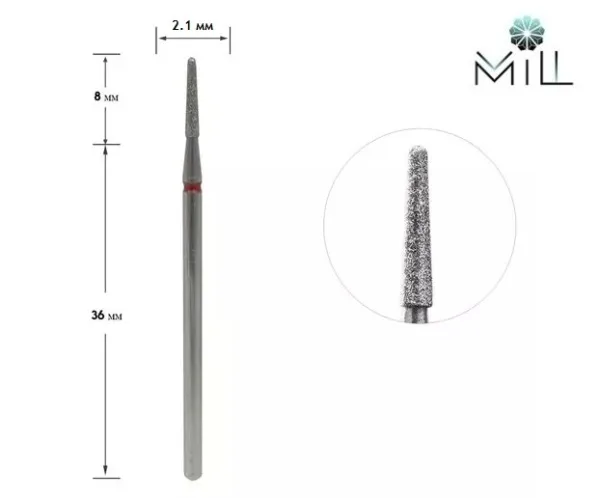 Nozzle diamond Cone spherical 2.1 mm red Mill 199.514.021 - חרוט יהלום חרוט 2.1 מ"מ אדום מיל