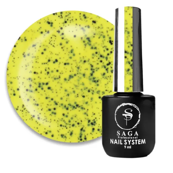 Saga - Gel polish Black Snow, No ,07 light yellow with black dots. 9 ml - לק ג'ל שלג שחור 9 מל צבע צהוב בהיר עם נקודות שחורות - מס, 07