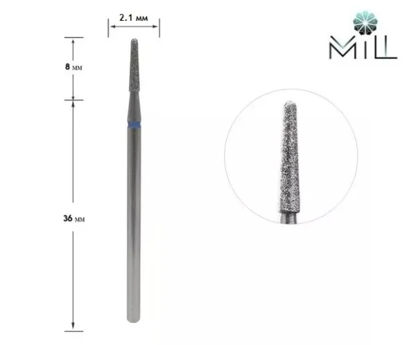 Nozzle diamond Cone spherical 2.1 mm blue Mill 199.524.021 - חרוט יהלום חרוט כדורי 2.1 מ"מ כחול מיל
