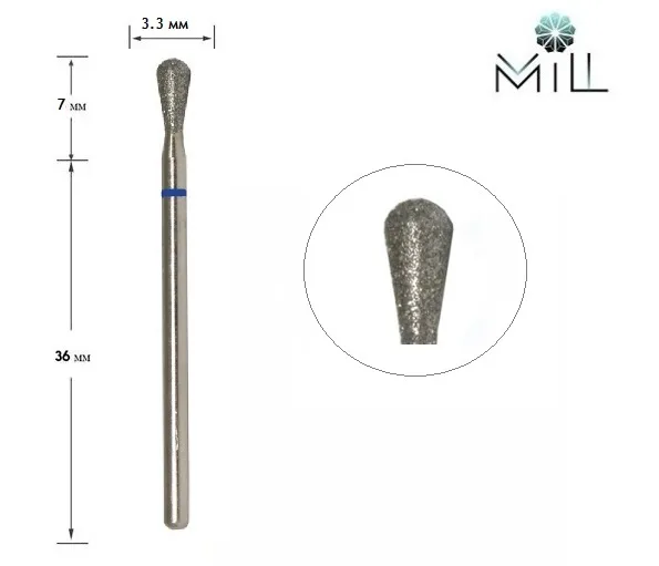 Nozzle diamond Pear 3.3 mm blue Mill 239.524.033 - יהלום זרבובית אגס 3.3 מ"מ כחול מיל