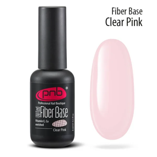 PNB - Base with nylon fibers Fiber Base , clear pink, 8 ml -פייבר בייס - בסיס עם סיבים - ורוד שקוף 8 מל