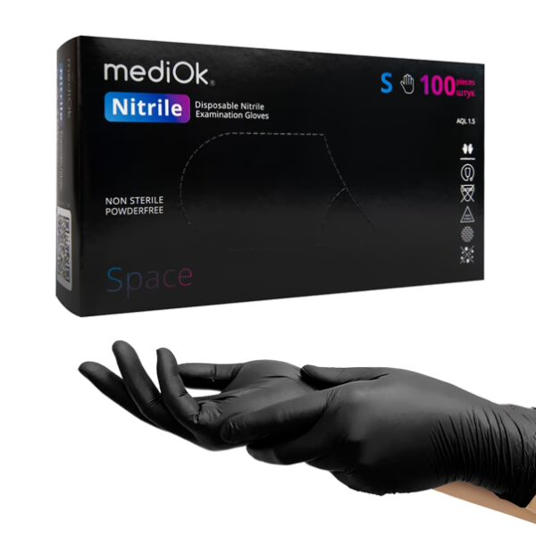 Рукавички нітрилові Mediok Space розмір S чорні 100 шт