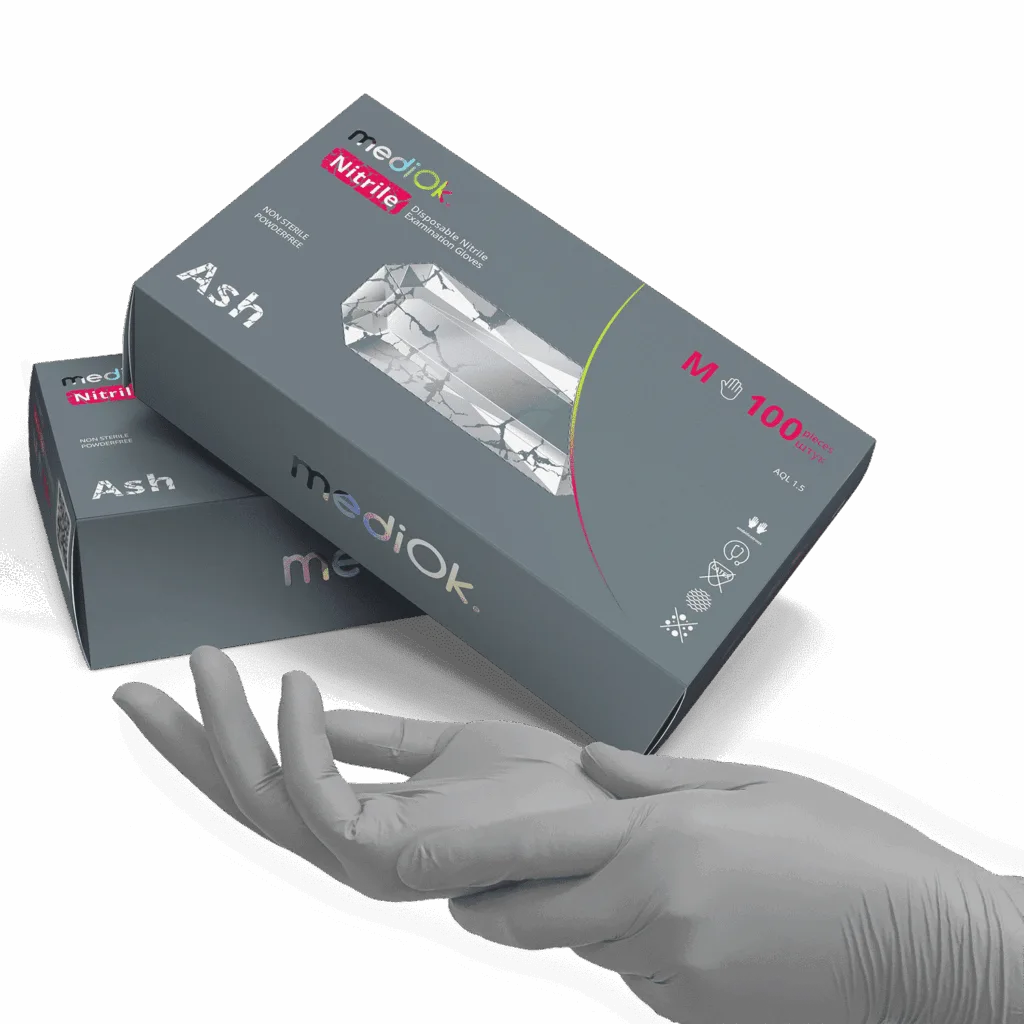 Рукавички нітрилові MediOk, ASH (сірі), розмір М 100 шт