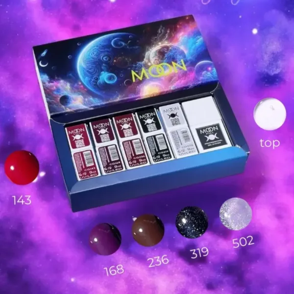 Лімітований набір Moon Full SPACE (5 гель лаків космічних відтінків + топ UV-filter в подарунок), 9ml