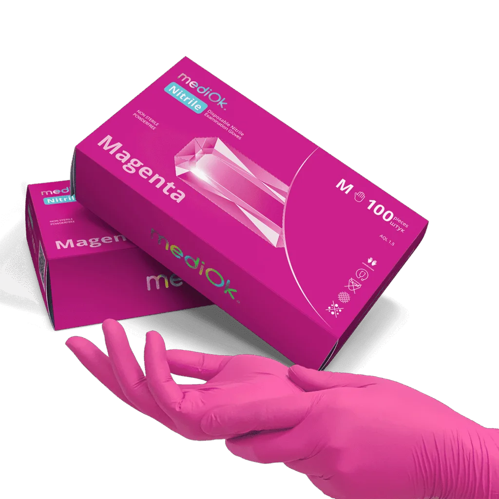 Рукавички нітрилові Mediok Magenta (рожеві) розмір XS 100 шт