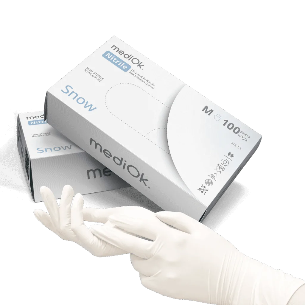 Рукавички нітрилові Mediok Snow (білі) розмір S 100 шт