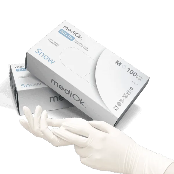 Рукавички нітрилові Mediok Snow (білі) розмір XS 100 шт