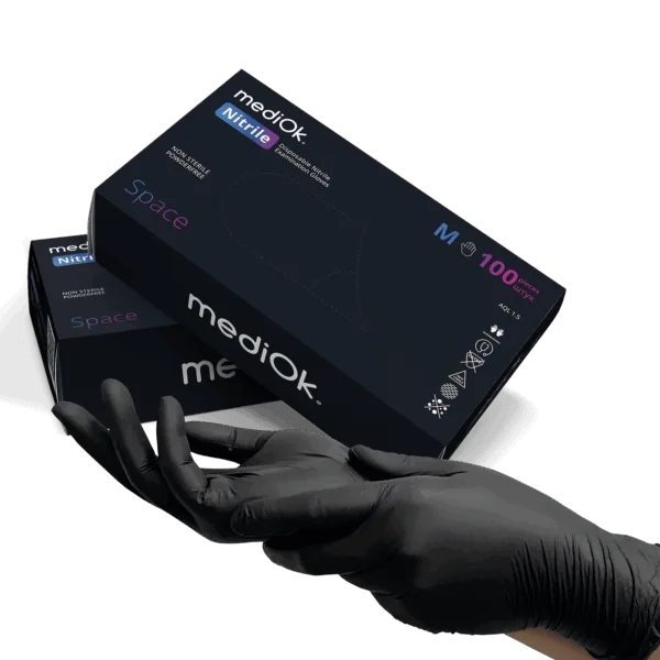 Рукавички нітрилові Mediok Space розмір M чорні 100 шт