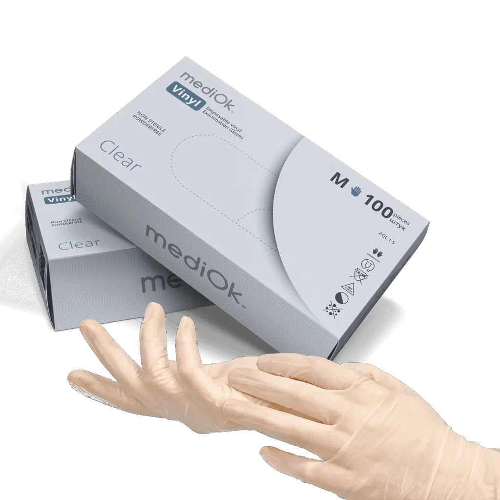 Вінілові рукавички Clear (безбарвні) розмір M 100 шт