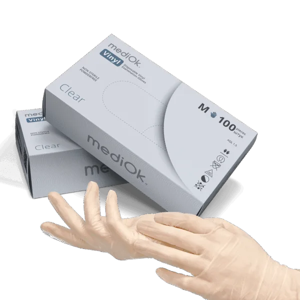 Вінілові рукавички Clear (безбарвні) розмір S 100 шт